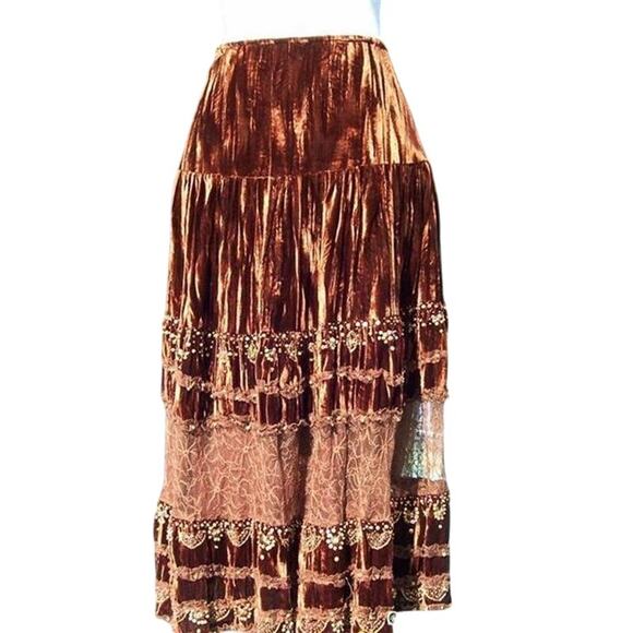 Cache Textured Sequin Bead Peek A Boo Lace Velvet Skirt Lined Beads New $168 NWT - Picture 2 of 6